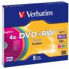 Диск DVD Verbatim 4.7Gb 4x SlimCase 5шт Color (43297)