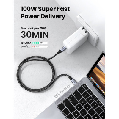 Дата кабель USB-C to USB-C 3.0m 5A 100W US316 Black Ugreen (90120) - фото 2 Дата кабель USB-C to USB-C 3.0m 5A 100W US316 Black Ugreen (90120) - фото 2