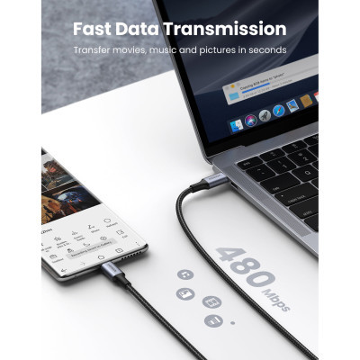 Дата кабель USB-C to USB-C 3.0m 5A 100W US316 Black Ugreen (90120) - фото 3 Дата кабель USB-C to USB-C 3.0m 5A 100W US316 Black Ugreen (90120) - фото 3