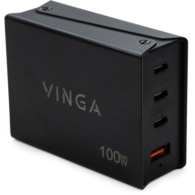 Зарядний пристрій Vinga GaN 100W PD+QC 3C1A ports 1.2m Wired Charger (VCPCH100CB) - фото 1 Зарядний пристрій Vinga GaN 100W PD+QC 3C1A ports 1.2m Wired Charger (VCPCH100CB) - фото 1