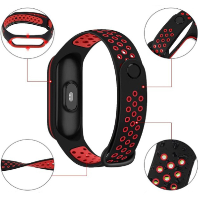 Ремінець до фітнес браслета BeCover Nike Style для Xiaomi Mi Smart Band 5 Black-Red (705153) - фото 3 Ремінець до фітнес браслета BeCover Nike Style для Xiaomi Mi Smart Band 5 Black-Red (705153) - фото 3