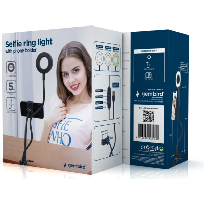 Набір блогера Gembird LED ring 3.5'' 5W, holder (LED-RING4-PH-01) - фото 6 Набір блогера Gembird LED ring 3.5'' 5W, holder (LED-RING4-PH-01) - фото 6