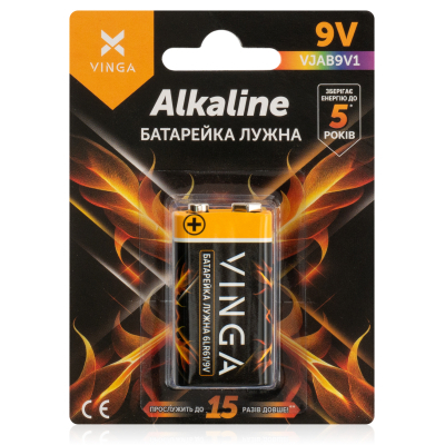 Батарейка 9V 6LR61 Alkaline Vinga (VJAB9V1) - фото 1 Батарейка 9V 6LR61 Alkaline Vinga (VJAB9V1) - фото 1