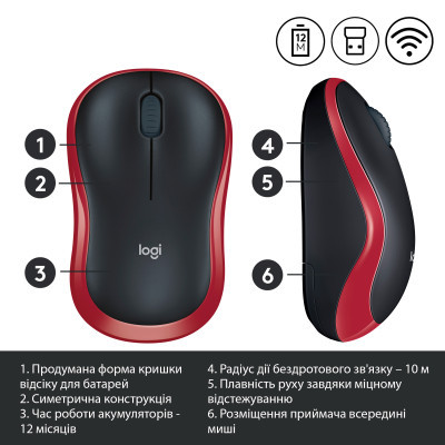 Мишка Logitech M185 red (910-002240) - фото 4 Мишка Logitech M185 red (910-002240) - фото 4