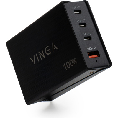 Зарядний пристрій Vinga GaN 100W PD+QC 3C1A ports 1.2m Wired Charger (VCPCH100CB) - фото 2 Зарядний пристрій Vinga GaN 100W PD+QC 3C1A ports 1.2m Wired Charger (VCPCH100CB) - фото 2