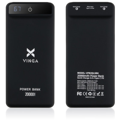 Батарея універсальна Vinga 20000 mAh QC3.0 Display soft touch black (VPB2QLSBK) - фото 8 Батарея універсальна Vinga 20000 mAh QC3.0 Display soft touch black (VPB2QLSBK) - фото 8