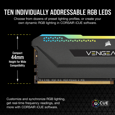 Модуль пам'яті для комп'ютера DDR4 32GB (2x16GB) 3600 MHz Vengeance RGB PRO SL Black Corsair (CMH32GX4M2D3600C18) - фото 3 Модуль пам'яті для комп'ютера DDR4 32GB (2x16GB) 3600 MHz Vengeance RGB PRO SL Black Corsair (CMH32GX4M2D3600C18) - фото 3
