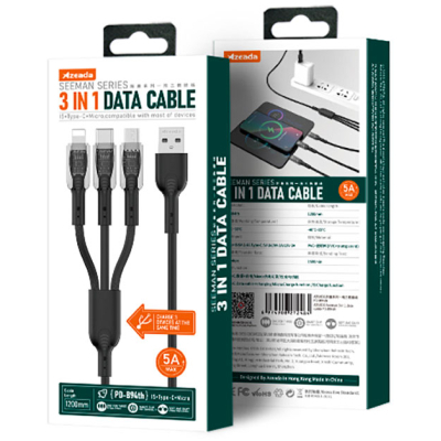 Дата кабель USB 2.0 AM to Lightning + Micro 5P + Type-C PD-B94th Black Proda (PD-B94th-BK) - фото 2 Дата кабель USB 2.0 AM to Lightning + Micro 5P + Type-C PD-B94th Black Proda (PD-B94th-BK) - фото 2
