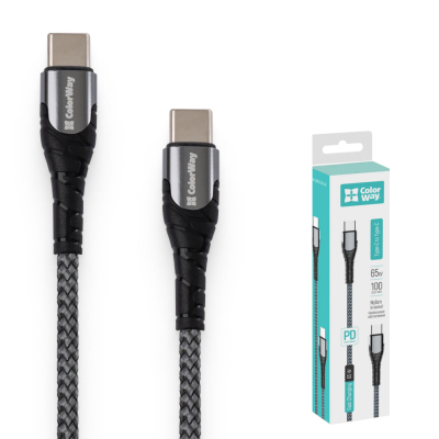 Дата кабель USB-C to USB-C 2.0m PD Fast Charging 65W 3A grey ColorWay (CW-CBPDCC039-GR) - фото 7 Дата кабель USB-C to USB-C 2.0m PD Fast Charging 65W 3A grey ColorWay (CW-CBPDCC039-GR) - фото 7