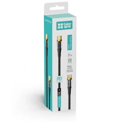 Дата кабель USB-C to Lightning 1.2m 3A 27W black ColorWay (CW-CBPDCL057-BK) - фото 4 Дата кабель USB-C to Lightning 1.2m 3A 27W black ColorWay (CW-CBPDCL057-BK) - фото 4
