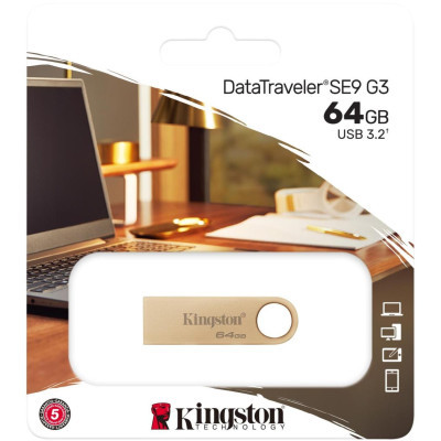 USB флеш накопичувач Kingston 64GB DataTraveler SE9 G3 Gold USB 3.2 (DTSE9G3/64GB) - фото 6 USB флеш накопичувач Kingston 64GB DataTraveler SE9 G3 Gold USB 3.2 (DTSE9G3/64GB) - фото 6