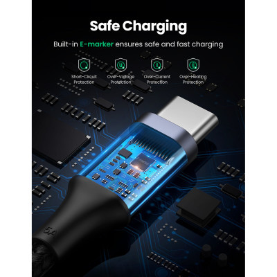 Дата кабель USB-C to USB-C 3.0m 5A 100W US316 Black Ugreen (90120) - фото 5 Дата кабель USB-C to USB-C 3.0m 5A 100W US316 Black Ugreen (90120) - фото 5