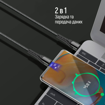 Дата кабель USB-C to USB-C 2.0m PD Fast Charging 65W 3A grey ColorWay (CW-CBPDCC039-GR) - фото 4 Дата кабель USB-C to USB-C 2.0m PD Fast Charging 65W 3A grey ColorWay (CW-CBPDCC039-GR) - фото 4