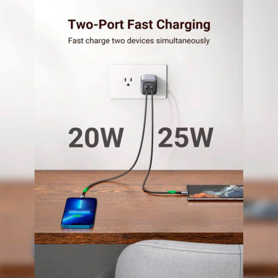 Зарядний пристрій Ugreen 2xUSB 40W GAN (Type-C 25W+20W) PD CD294 (90573) - фото 2 Зарядний пристрій Ugreen 2xUSB 40W GAN (Type-C 25W+20W) PD CD294 (90573) - фото 2