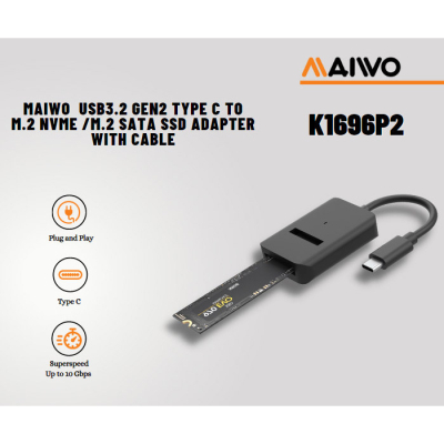 Кишеня зовнішня Maiwo M.2 NVMe/SATA SSD combo USB3.2 Gen2 Type-C (K1696P2) - фото 3 Кишеня зовнішня Maiwo M.2 NVMe/SATA SSD combo USB3.2 Gen2 Type-C (K1696P2) - фото 3
