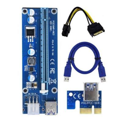 Райзер PCI-E x1 to 16x 60cm USB 3.0 Cable SATA to 6Pin Power v.006C Dynamode (RX-riser-006c 6 pin) - фото 1 Райзер PCI-E x1 to 16x 60cm USB 3.0 Cable SATA to 6Pin Power v.006C Dynamode (RX-riser-006c 6 pin) - фото 1