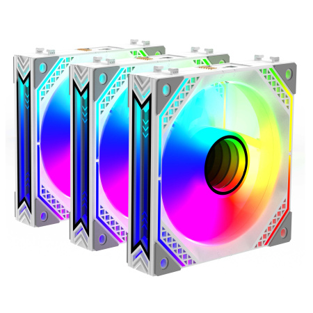 2E Gaming Корпусний вентилятор Air Cool ACF120MB-ARGB, 3x120мм, 2000rpm, 4pin PWM +5VARGB, 20.5dBa, білий - фото 1