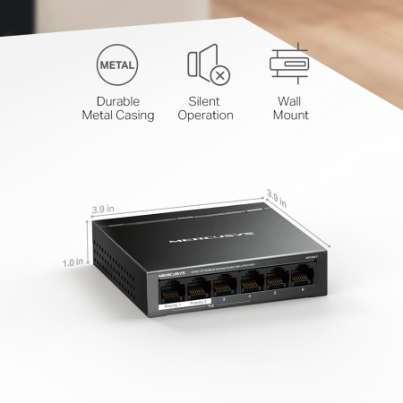 Комутатор MERCUSYS MS106LP 6xFE (4xPoE), 40Вт, Некерований - фото 10