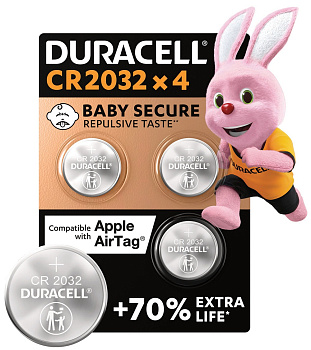 Спеціальна літієва батарейка типу «таблетка» Duracell 2032 3V, (DL2032/CR2032), 4 шт.