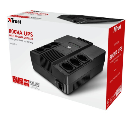 Trust Джерело безперебійного живлення Maxxon 800VA UPS with 6 standard wall power outlets BLACK - фото 12