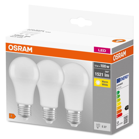Набір ламп 3шт OSRAM LED E27 13Вт 2700К 1520Лм A60 - фото 1