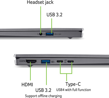 Ноутбук Acer Swift Go 14 SFG14-64 14" WUXGA OLED, AMD R5-340, 16GB, F512GB, UMA, Win11, сріблястий - фото 2