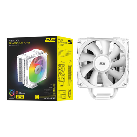 2E Gaming Процесорний кулер Air Cool ACN120W-ARGB, LGA1851, 1700, 1200, 115x, 1366, AM5, AM4, AM3, AM3+, AM2 ,AM2+, FM2, FM1 4pin PWM, 3pin +5VARGB, TDP 180W - фото 14 2E Gaming Процесорний кулер Air Cool ACN120W-ARGB, LGA1851, 1700, 1200, 115x, 1366, AM5, AM4, AM3, AM3+, AM2 ,AM2+, FM2, FM1 4pin PWM, 3pin +5VARGB, TDP 180W - фото 14