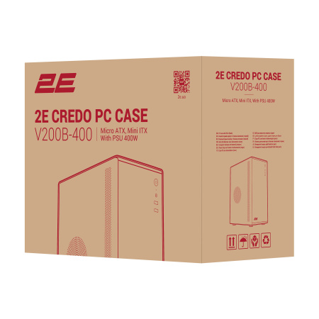 Корпус 2E Credo V200B-400 з БЖ 2E ATX400, 2xUSB3.0, 1x80мм, VGA 250мм, mATX, чорний - фото 11