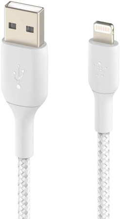 Кабель USB-A > Lightning заряджання/синхронізації Belkin 1м, 12Вт, плетений, білий - фото 3