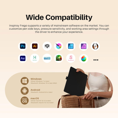 Графічний планшет Huion 10.5"x6.25" Inspiroy Frego M, BT, USB-C, чорний - фото 10