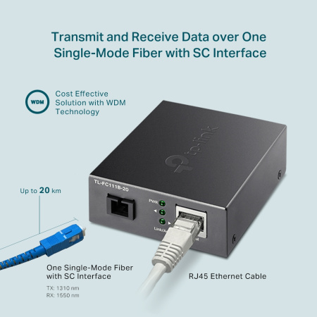 TP-Link Медіаконвертер FC111B-20 1xFE, 100Base-LX, SM, WDM, 20km, SC - фото 5