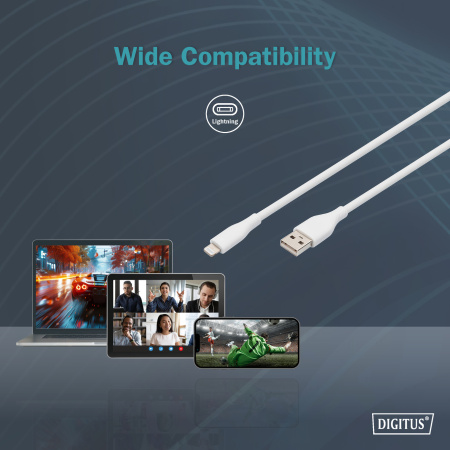 Digitus Кабель USB-A > Lightning заряджання/синхронізації, 2м, USB 2.0, 12W, силіконовий, білий - фото 7