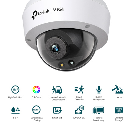 IP-Камера TP-LINK VIGI C240-4, PoE, 4Мп, 4  мм, H265+, IP66, Turret, кольорове нічне бачення, внутрішня - фото 3
