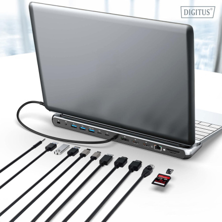 Док-станція DIGITUS USB-C > 2xHDMI/1xDP/3xUSB-A/USB-C/RJ54/PD/Audio - фото 7