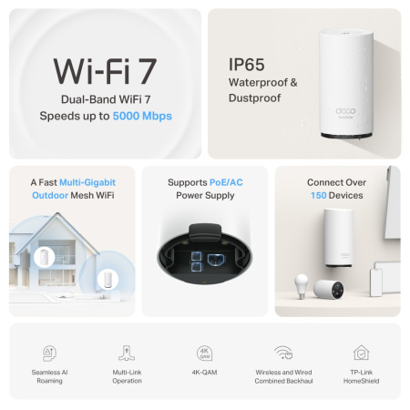 Система WiFi-Mesh TP-LINK Deco BE25 BE5000, 2x2.5GE LANWAN, 1мод, зовнішня - фото 4 Система WiFi-Mesh TP-LINK Deco BE25 BE5000, 2x2.5GE LANWAN, 1мод, зовнішня - фото 4