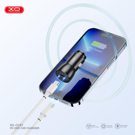 Автомобільний зарядний пристрій XO CC57 25W Metal Car Charger Type-C PD Black - фото 3