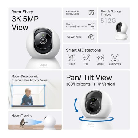 IP-Камера TP-LINK Tapo C230 3MP N300 microSD motion detection 360° mic - фото 3