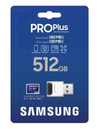 Карта пам'яті Samsung microSDXC    512GB C10 UHS-I R180MB/s PRO Plus + SD - фото 6