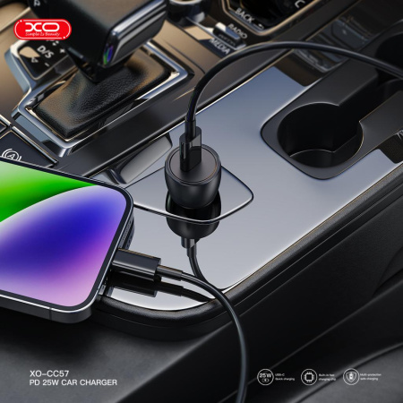 Автомобільний зарядний пристрій XO CC57 25W Metal Car Charger Type-C PD Black - фото 5