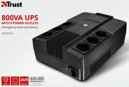 Trust Джерело безперебійного живлення Maxxon 800VA UPS with 6 standard wall power outlets BLACK - фото 11