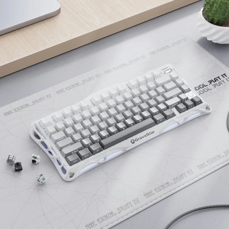 Клавіатура механічна GravaStar Mercury K1 80keys, GravaStar x Kailh Cheery Pink, EN, BT/WL/USB, білий - фото 3