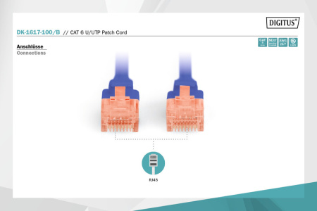 Патч-корд DIGITUS CAT 6 UTP, 10м, AWG 26/7, Cu, LSZH, синій - фото 4