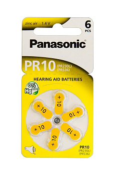 Батарейка Panasonic повітряно-цинкова PR230(10A, AC230E/EZ, ZA10, PR10, DA10) блістер, 6 шт.