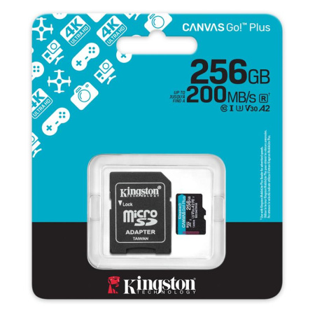 Карта пам'яті Kingston microSD  256GB C10 UHS-I U3 A2 V30 R200/W160MB/s + SD - фото 2