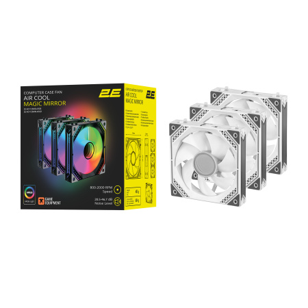 2E Gaming Корпусний вентилятор Air Cool ACF120MB-ARGB, 3x120мм, 2000rpm, 4pin PWM +5VARGB, 20.5dBa, білий - фото 13