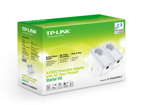 Комплект Адаптерiв Powerline TP-LINK TL-PA4010PKIT AV600, 1xFE, (TL-PA4010 2шт), Розетка - фото 2