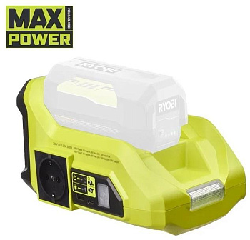 Інвертор напруги акумуляторний Ryobi Max Power RY36BI300A-0 36В 300/500Вт розетка 1х220В роз'єм 1хUSB 1хType-C 0.85кг без АКБ та ЗП