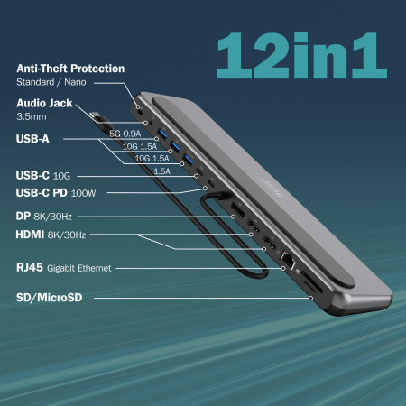 Док-станція DIGITUS USB-C > 2xHDMI/1xDP/3xUSB-A/USB-C/RJ54/PD/Audio - фото 5