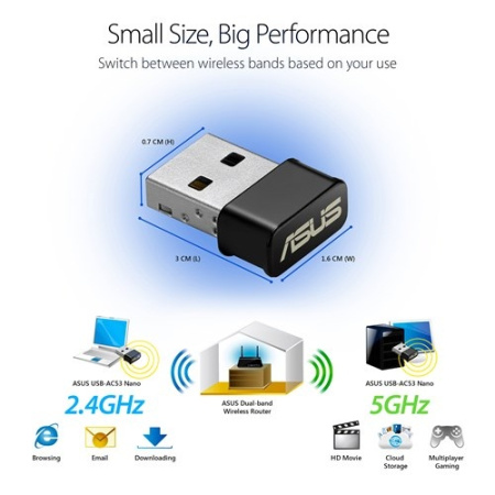 Адаптер WiFi ASUS USB-AC53 nano AC1200, USB - фото 3