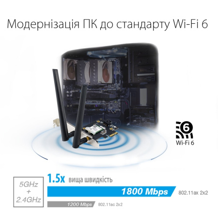Адаптер WiFi ASUS PCE-AX1800 AX1800, PCI-Express x1, BT5.2 - фото 11